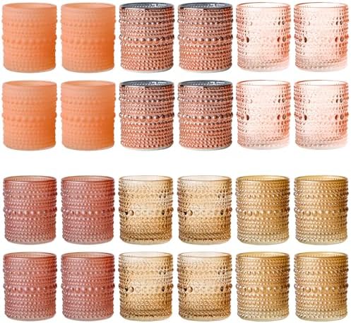 WDHODEC Pink Candle Holders Set of 24 - Vintage Hobnail Glass Votive Tealight Holders for Wedding, Valentine's, Party Table Centerpiece Decor by WDHODEC