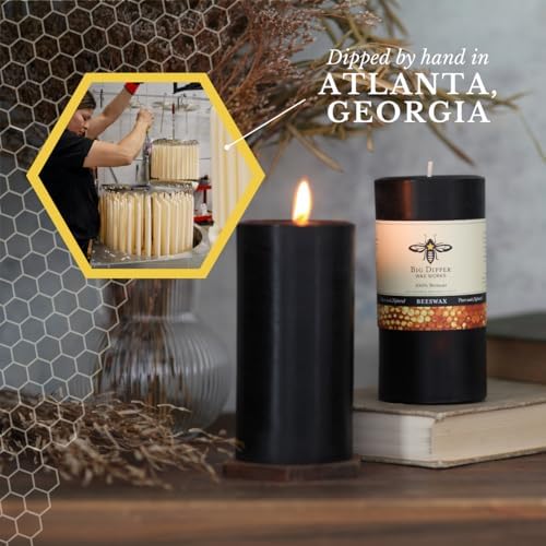 Big Dipper Wax Works 100% Beeswax Pillar Candle, 3 x 6 in, Black - Image 4