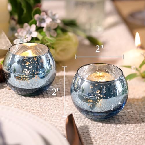Volens 24PCS Blue Votive Candle Holder Bulk, Round Mercury Glass Votives - Image 5