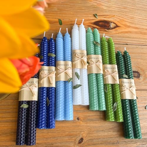 Lacaser Natural Beeswax Taper Candles Bulk 14 Pack, 9" Long Candle Sticks, Unscented & Dripless Bees Wax Made Candles, Blue White Green in 7 Assorted Colored Colors - Image 4