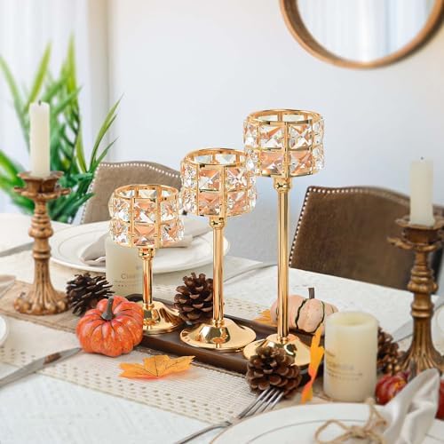 Crystal Metal Candle Holder, Square Crystal Beads Bling Tea Light Candlestick, Tall Votive Candelabra Elegant Centerpiece for Table Wedding Decoration, Home Decor (Gold, 4 Set (12pcs) - Image 5