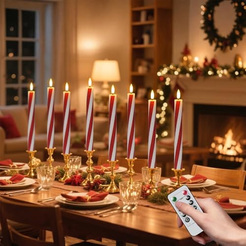 Candy Cane Flameless Taper Candles Battery Operated Remote Timer - Image 7