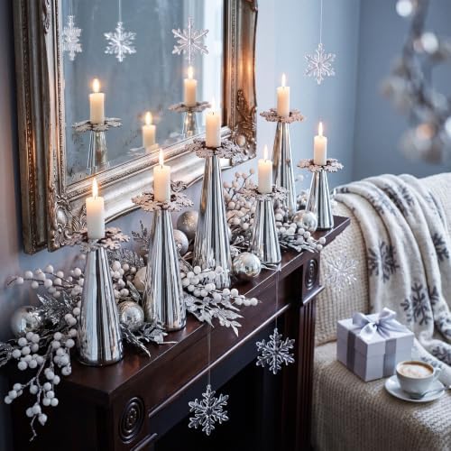 Daifunli 2 Pcs Winter White Snowflake Candle Rings Snowflake Wreath Glitter Vintage Wood Wreaths for Taper 1.25 Inch Candles Holder for Winter Christmas Rustic Table Centerpiece Decor - Image 4