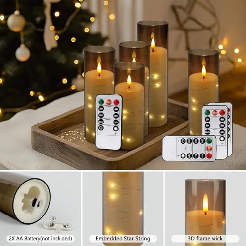 24 Pack Flameless LED Pillar Candles with Remote & Timer, Flickering Battery Operated Candles with Embedded Starry Lights, 3-Sizes Gray Acrylic Decorative Candles for Wedding, Home, Party Decor - Image 5
