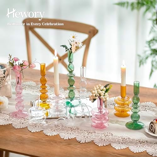 Hewory Amber Taper Candle Holders Set, 3 PCS Glass Candlestick Holders - Image 4