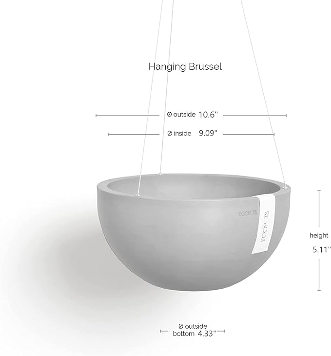 Ecopots Hanging Brussels Durable Modern Round Indoor/Outdoor Recycled-Based Composite Flower Pot Planter, Dark Blue, 10.5"