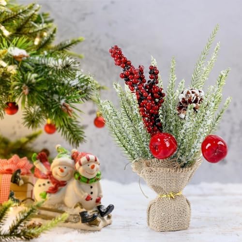 YLOLUL 6 Pcs Mini Christmas Tree Table Decorations Artificial Small Christmas Trees for Farmhouse Christmas Centerpiece Table Decoration for Kitchen Table Decor (6, Classics, Mini) - Image 5