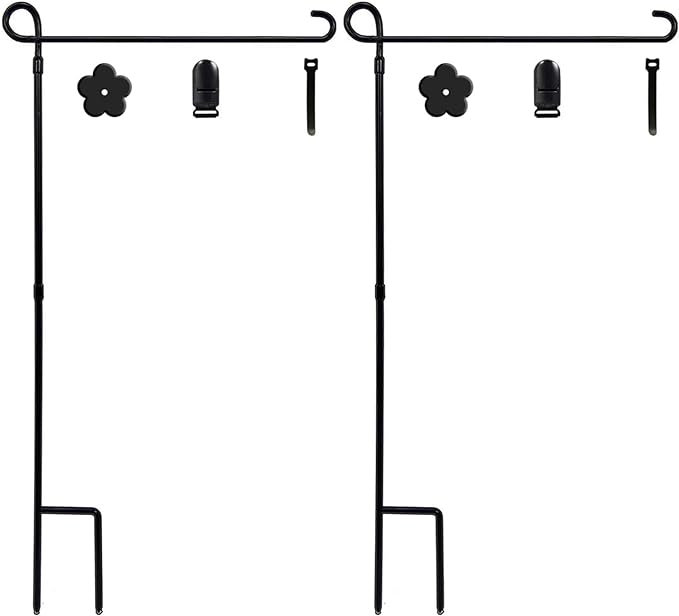 YEAHOME 2PC Garden Flag Holder Stand, Weather-Proof Yard Flag Pole Black Metal Powder-Coated Flagpole with Tiger Clip and Rubber Stopper for Garden Flags Outdoor Decorations