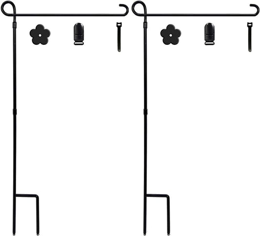 YEAHOME 2PC Garden Flag Holder Stand, Weather-Proof Yard Flag Pole Black Metal Powder-Coated Flagpole with Tiger Clip and Rubber Stopper for Garden Flags Outdoor Decorations