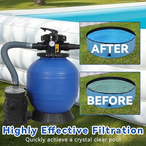 14in Sand Filter Pump, Above Ground Pool with 6-Way Multi-Port Valve | 3/4HP, Max 3169GPH for Pools Up to 12553 GAL, 550W Sand Pump with Pressure Gauge and Strainer Basket, Easy Installation