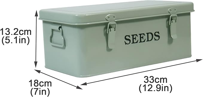 Seed Storage, Metal Seed Box, Seed Storage Organizer Box with Lid & Handle | 4 Compartments Seed Storage Box, Seed Packet Organizer with Safety Locks, Seed Saving Box for Garden Seed Organizer (Green)