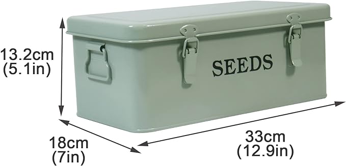 Seed Storage Box Metal Container Organizer, 4-Compartment Garden Seed Box with Safety Locks - Grayish Green