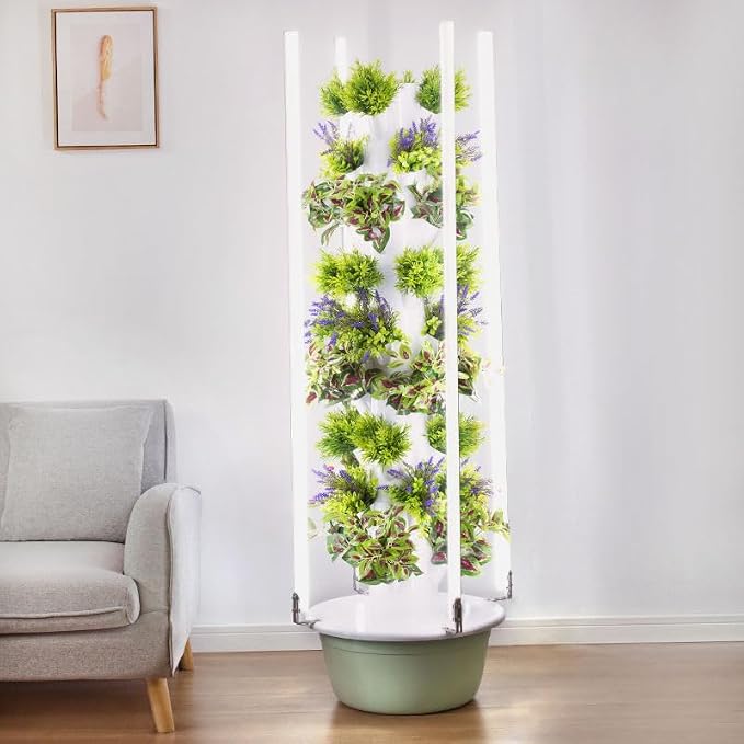 Hydroponic Growing Kit System, Tower Garden Hydroponic Tower with 4 LED Grow Lights, 7 Layer 28 Pots Planter, Indoor Herb Garden Planter for Lettuce, Veggies, and Fresh Greens