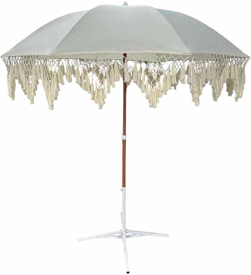 Bohemian Umbrella Macrame 6.5ft HANDCRAFTED Balinese MACRAME Canopy OUTDOOR Umbrella LUXURY Umbrella MIAMI Umbrella Premium Macrame for Deck, Patio, Pool, Sun Shade and Outdoor Entertaining