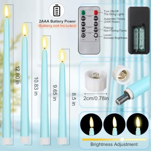 Rossesay 16 Pcs Teal Flameless Taper Candle with Remote Timer - Image 2