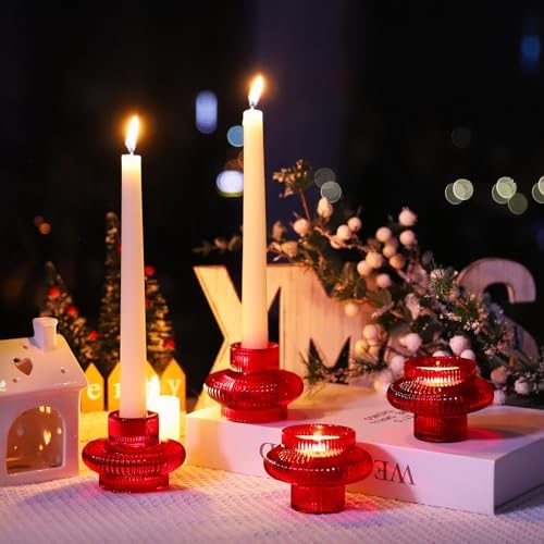 VOHO 12pcs Red Glass Taper Candle Holders for Table Centerpiece Wedding - Image 2
