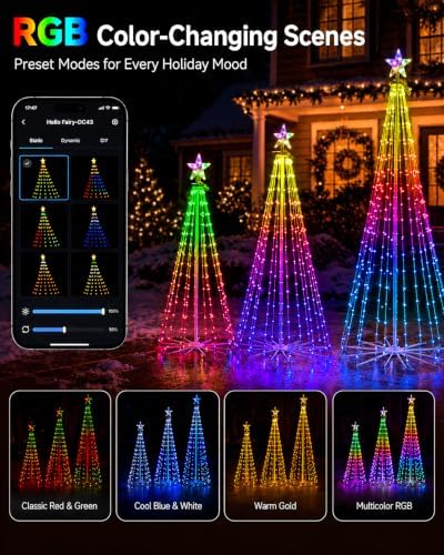 3-Piece Smart Outdoor Christmas Cone Tree Lights, 4FT 5FT 6FT - Image 3