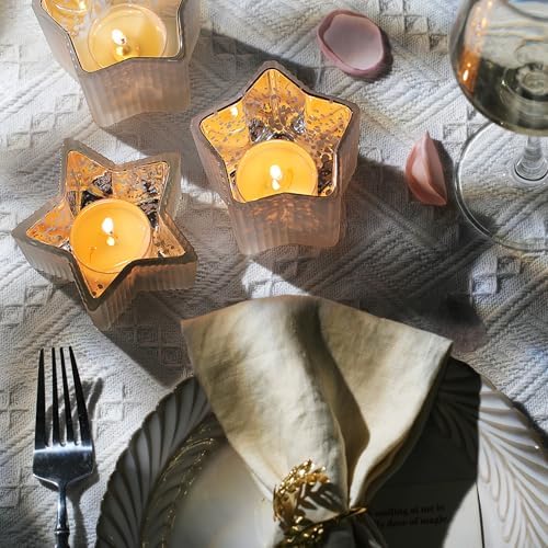 Letine 10pcs Frosted Silver Ribbed Star Candle Cups - Assorted Height Tea Light Candle Holders, Mercury Glass Votives for Wedding, Fall Table Centerpiece& Holiday Decorations (Tall 2.44", Short 1.57") - Image 4