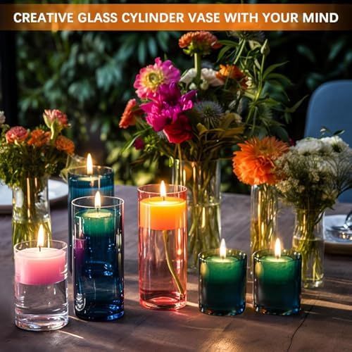 48 Pack Thick Glass Cylinder Vases 4,6,9,12 Inch Tall Clear Flower Vase Hurricane Floating Candle Holder for Table Centerpiece Wedding Home Decor - Image 4
