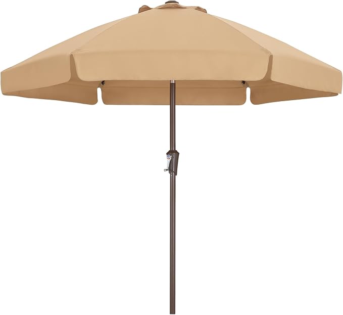 ABCCANOPY 7.5ft Scalloped Patio Umbrella, Outdoor Table Umbrella with Tilt and Crank, Fiberglass Ribs Deck Umbrella for Patio, Pool, Garden, Picnic (Tan)