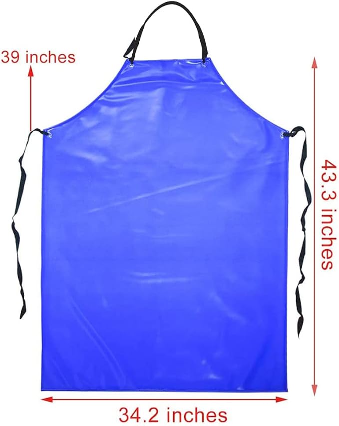 Chemical Resistant Vinyl Apron - Blue Plus Size Unisex PVC Aprons for Dishwashing,Dog Grooming,Gardening,Fish Cleaning,Lab Work（5 Pack）