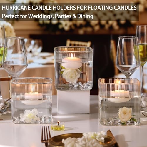 Square Clear Glass Vases Set of 6, 5" x 5" x 5" Flower Vases for Centerpieces, Square Vase for Centerpieces, Small Ribbed Flower Vases for Wedding, Party, Home Office Decoration - Image 4