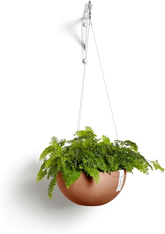 Ecopots Hanging Brussels Durable Modern Round Indoor/Outdoor Recycled-Based Composite Flower Pot Planter, Terracotta Color, 13"
