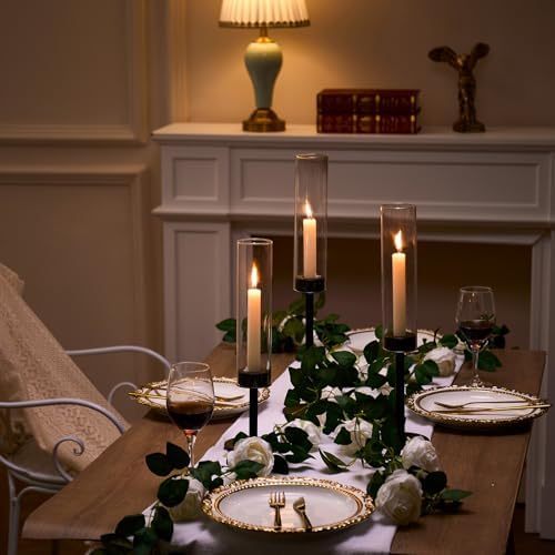 Black Hurricane Glass Candle Holders Set of 3 Tall Taper Candlestick Holder - Image 4