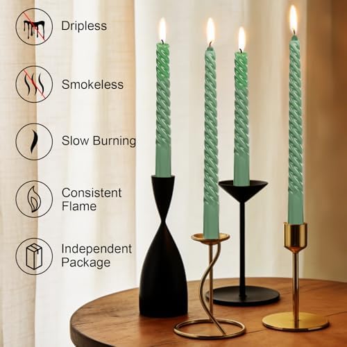 Tobeape 10" Green Spiral Taper Candle Sticks 4 Pack, Unscented & Dripless - Image 5