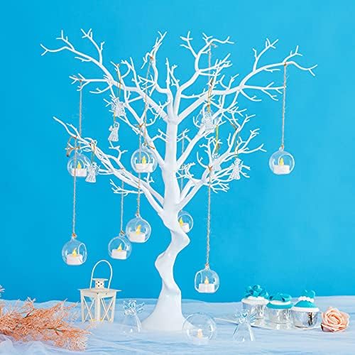 Nuptio 12 Pcs Hanging Tea Light Candle Holders Mini Glass Candle Holder 2.36" Diameter Baubles Globe Garden Ornament, Tealight Holders for Christmas Halloween Wedding Party Decorations for Reception - Image 4