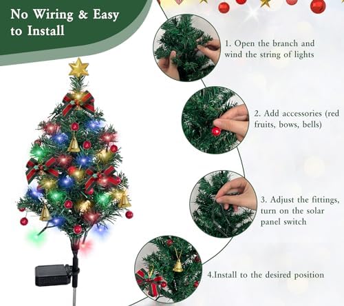 2 Set Solar Christmas Tree Lights Decorations Outdoor Waterproof, 40 LED Lights Christmas Solar Stake Lights Cemetery Christmas Tree for Grave Pathway Outside Garden Yard Lawn - Image 6