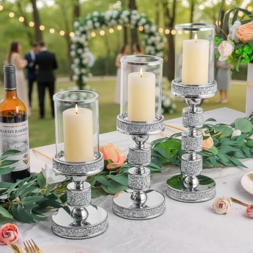Hurricane Candle Holder, 15.9" Tall Metal Candle Stand, Glass Pillar Holder - Image 3