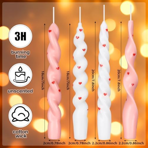 Nuanchu 4 Pcs Twisted Taper Candles,7.87 Inch,Heart,Pink White - Image 2