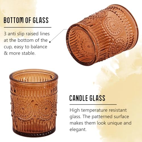 24 Pcs Amber Glass Votive Candle Holders, Tealight Candle Holders for Table Centerpieces, Vintage Candle Holder Bulk, Boho Wedding, Home, Bridal Shower, Birthday Party Table Decor (Amber) - Image 3