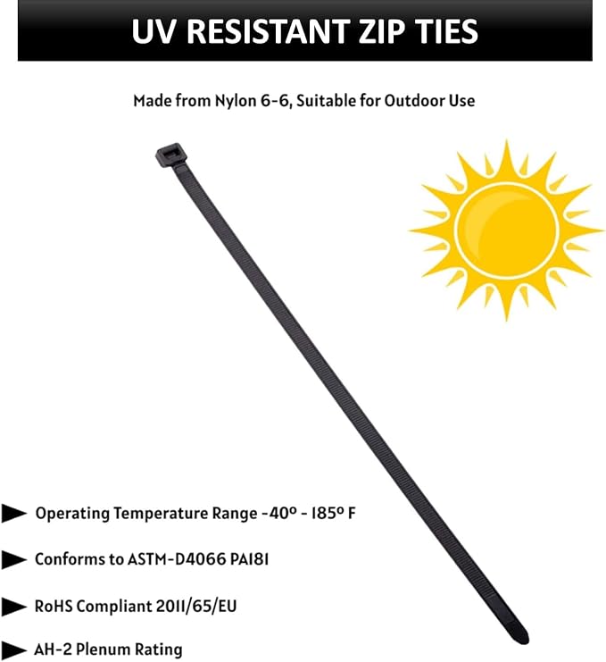 Kable Kontrol Zip Ties Assorted Sizes 500 Pcs Variety Pack Kit, 4+5.5+8+11+14 Inch Bulk Zipties Multi Pack Cable Tie Wraps, UV Resistant Nylon Wire Ties, for Indoor Outdoor Cable Management, Black