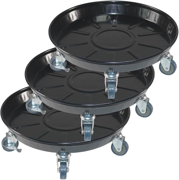 12" Heavy Duty Plant Dolly with Wheels, 200lbs Metal Rolling Plant Stand with Casters, Round Wheeled Planter Caddy Roller Base Carry Potted Tree Flower Pot for Indoor Outdoor Garden, 3 Pack, Black