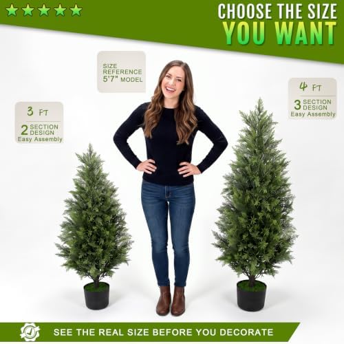 (2-in-1) 2 Pack 3FT Artificial Cedar Christmas Trees with Pots & Spikes - Image 5