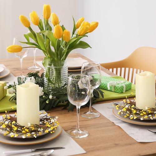 Daifunli 2 Pcs Summer Country Primitive Yellow Pip Berry with Rusty Tin Stars Candle Ring Vintage Pip Berries Wreaths for Pillar 3.9 Inch Candles Holder for Summer Rustic Table Centerpiece Decor - Image 3