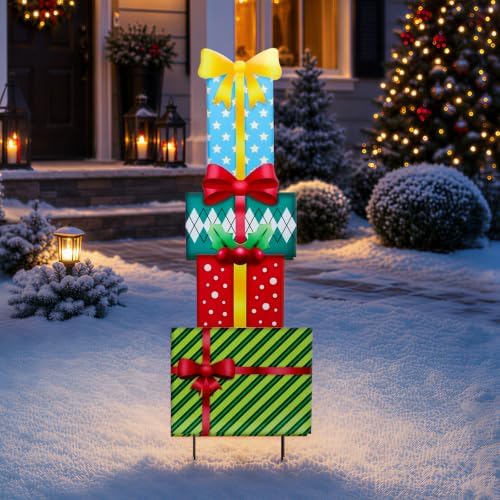 Christmas Outdoor Garden Stake Decor, 41.5" Gift Boxes Yard Sign by MUMTOP
