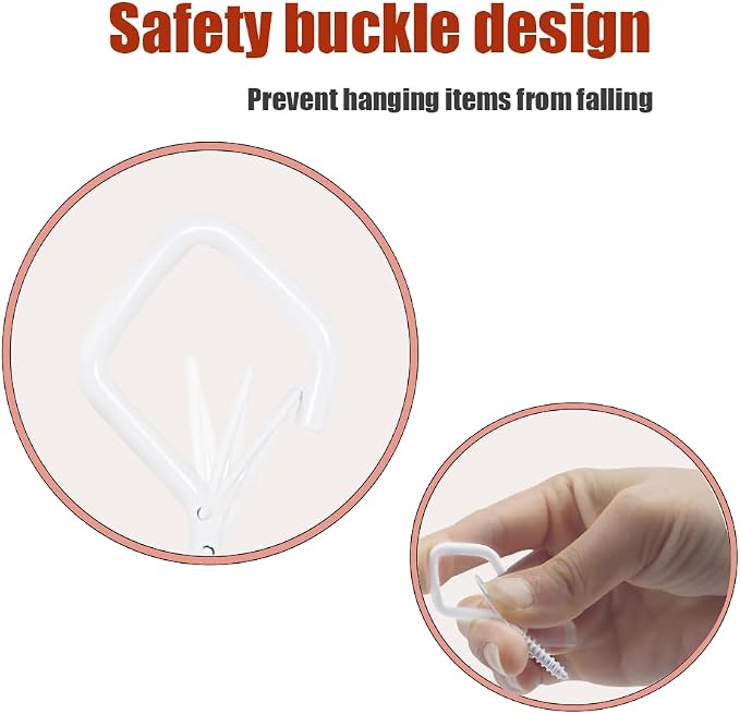 52-Pack Heavy-Duty White Screw Eye Hooks with Safety Clips | Metal Ceiling Hooks for Hanging Plants, Wind Chimes, Bird Feeders & Indoor/Outdoor Lights