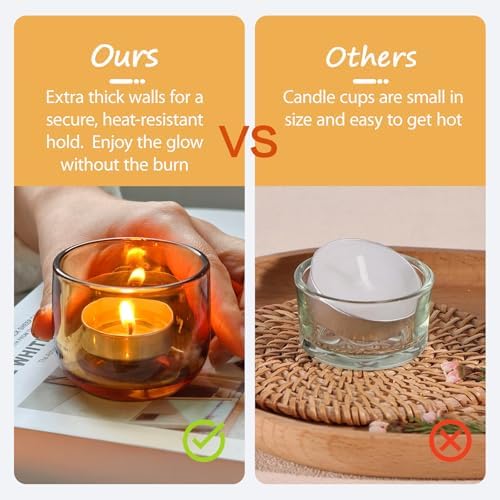 Gurfuy Glass Votive Candle Holders 6 Set - Tealight Candle Holder for Festival Wedding Propose Parties Holiday Table Centerpiece Shelf Decoration Fall Home Decor Amber - Image 3