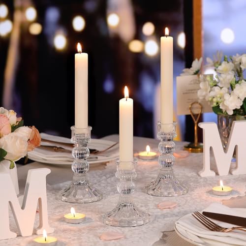 DARJEN 6Pcs Clear Candlestick Holders Set - 4" H & 5" H Striped Taper Candle Holders Bulk, Glass Candle Holders for Wedding, Festival, Party, Table Centerpiece, Gifts - Image 4
