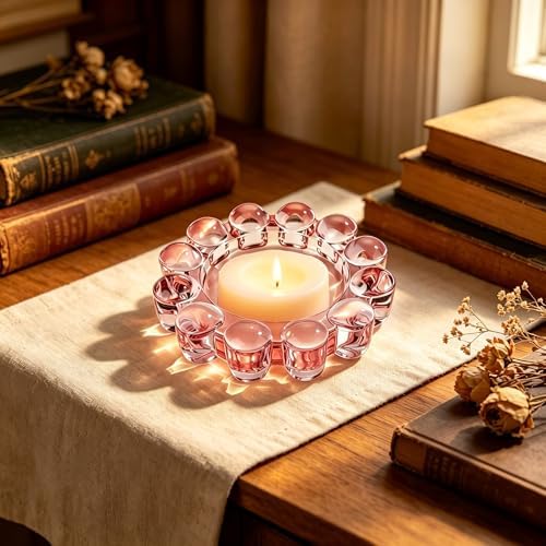 Chic Pink Bubble Glass Candle Dish – Modern Clear Glass Candle Holder for Tealights & Diffusers, Decorative Tray for Home & Tabletop Decor（1 Pack） - Image 4