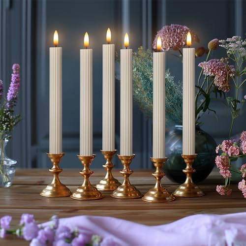 12 Pack, 10" LED Flameless Real Wax Cream Beige Fluted Ribbed Grooved Taper Candles, Remote & 24h Timer Memory, On/Off Button, Dimmable, Flicker Mode, Battery Operated, Wedding - Image 7