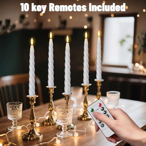 Wondise Flameless Taper Candles with Remote Timer White - Image 4
