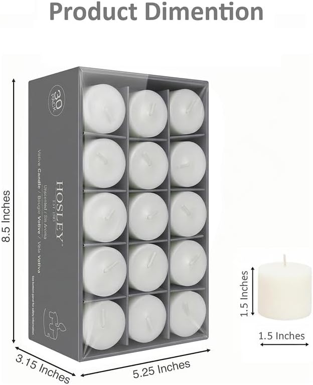 Hosley Set of 30 Unscented White Votive Candles – Bulk Pack, Clean-Burning, Long-Lasting 10-12 Hour Burn Time – Ideal for Weddings, Home Décor, Spa, and Events - Image 6