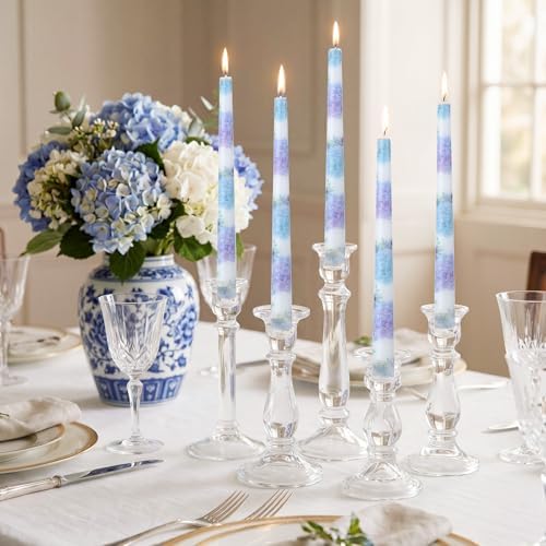 Conelist 6pcs Blue Floral Taper Candles 9.8" Hydrangea Flower Candlesticks - Image 4