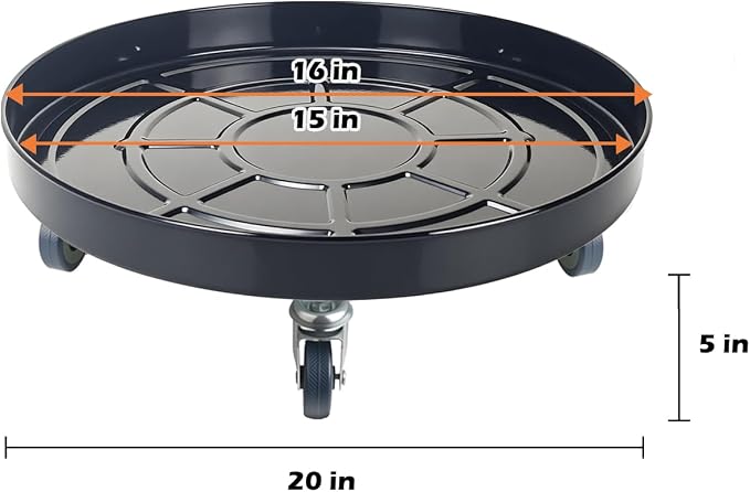 16 Inch Heavy Duty Plant Stand on Wheels, Round Plant Caddy with Wheels for Indoor & Outdoor Use, Metal Rolling Tray for Potted and Small Furniture (Black 2 Pcs)