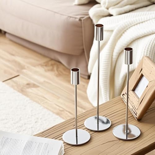 Set of 12 Silver Taper Candle Holders, Tall Candle Holder, Metal Silver Candlestick Holders, Fits 3/4 inch Thick Candle&Led Candles, for Table Centerpiece, Wedding, Dinning, Party Home Decor - Image 6