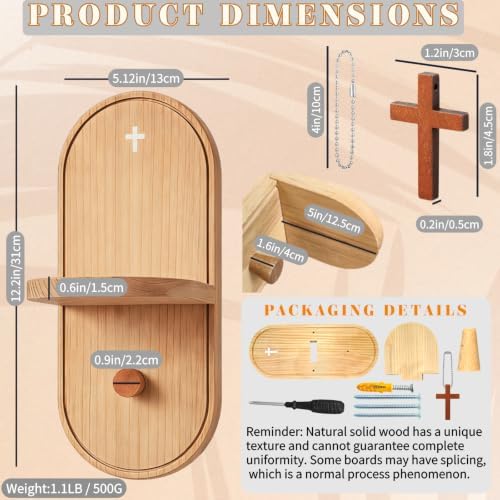 Prayer Shelf, Wooden Wall Mounted Rosary Holder with Cross Detail and Candle Space, Compact Prayer Display Shelf for Bedroom Entryway and Daily at Home - Image 2